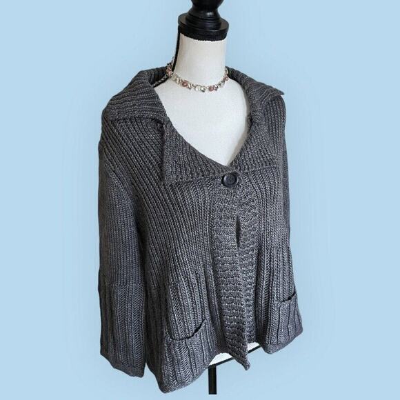 Tweeds WOMENS Charcoal Gray Knit One Button Cable Cardigan Sweater Size M 4 6 - Picture 2 of 7